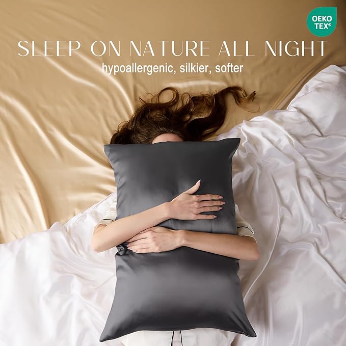 ZIMASILK 100% Pure Mulberry Silk Pillowcase for Hair and Skin Health,Soft and Smooth,Both Sides Premium Grade 6A Silk,600 Thread Count,with Hidden Zipper,1pc(Standard 20''x26'',Dark Gray)