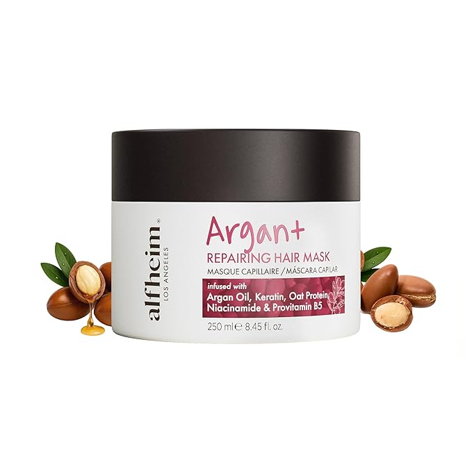 ALFHEIM Argan+ Repairing Hair Mask for Dry, Damaged & Frizzy Hair with Argan Oil, Keratin – Deep Conditioning, Shine & Frizz Control – Intensive Hydration, Color Safe, Sulfate Free – 8.45 oz