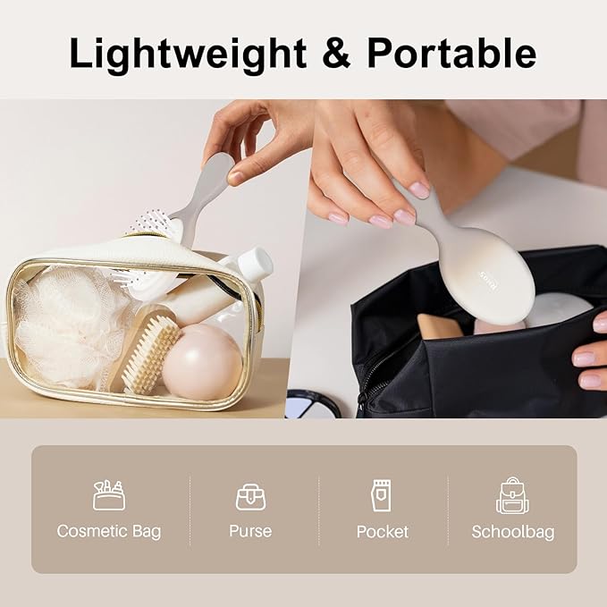 RHOS Mini Hair Brush for Women,Men and Kids, Travel Size Hair Brush for Purse & Pocket, Small Cushion Paddle Brush with Soft Bristles(1 Pack-Beige Gradient)