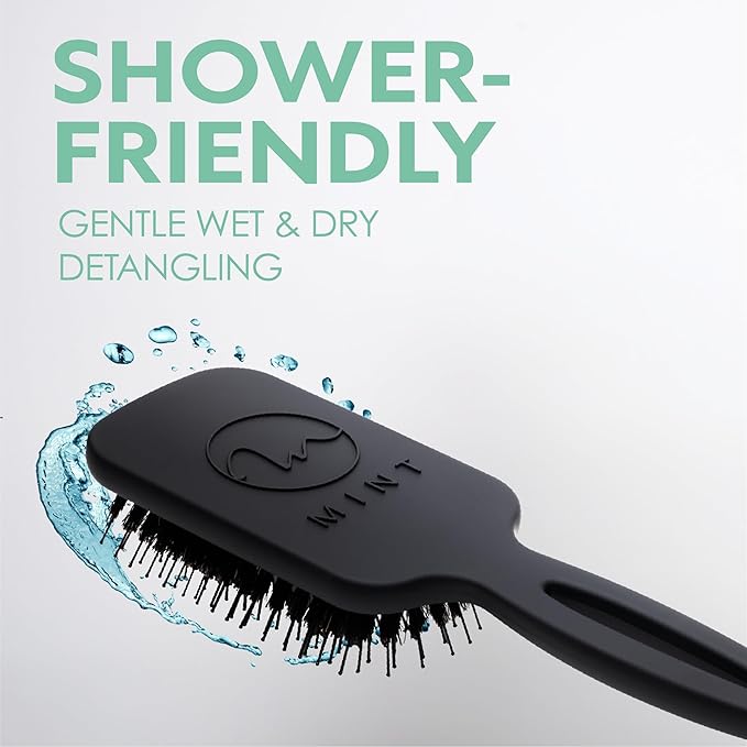 MINT Mizu Waterproof Boar Bristle Hair Brush for Women | Create Long-Lasting Shine | Premium Anti Breakage Detangling Paddle Wet Brush for Healthy Scalp & Hair Growth | Travel Hairbrush for Women