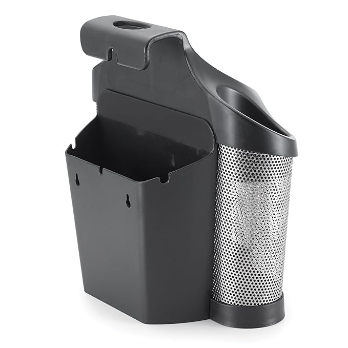 Polder Style Station, Organization for Styling Tools: Hair Dryers,Curling Irons, Straighteners, Brushes, Hang Over Towel Rack, Store Undersink or in Drawer, Black and Silver