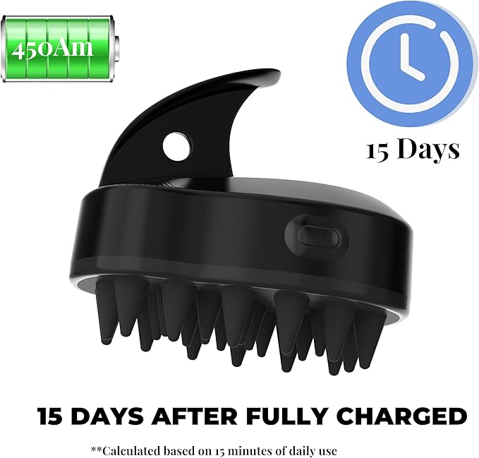 Sonic Scalp Scrubber with Silicone Bristles for Hair Growth & Dandruff Removal, Waterproof, Rechargeable, 3 Vibration Levels (Black)