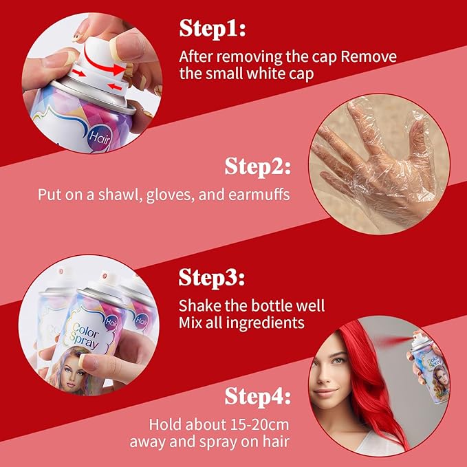 Temporary Hair Color Spray, Red Hair Dye, Hair Color For Women, Temporary Hair Dye, Washable, Easy To Colour, Mild Formula, Suitable For Various Hair Types, Works On All Hair Colors 120ml