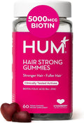 HUM Hair Strong Daily Hair Growth Gummies with Biotin, Zinc, Vitamin B12 to Support Growth, Folic Acid & Vitamin B12 Gummy Vitamins for Healthy Hair Support for Women and Men, 60 Gummies