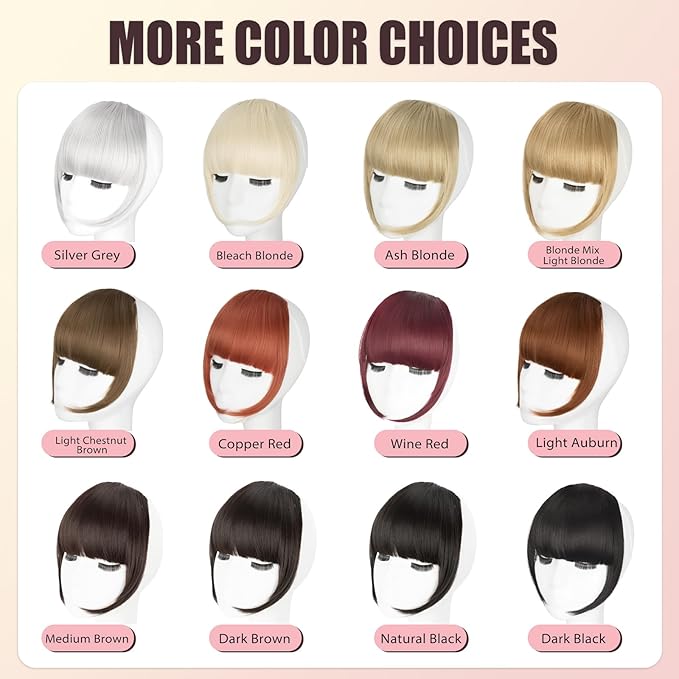 Clip in Bangs, Synthetic Wispy Bangs Hair Clip, Ash Blonde Fake Bangs Fringe with Temples Hairpieces for Women Natural Curved Hair Extensions for Daily Wear