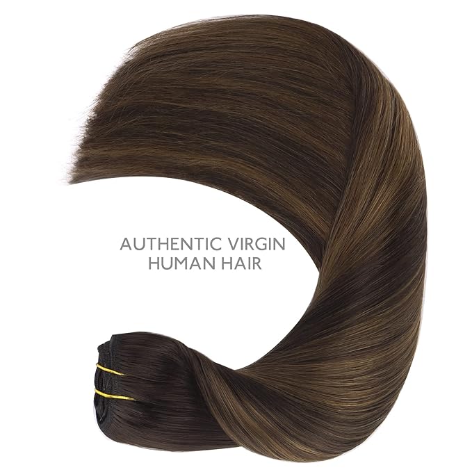 WENNALIFE Clip in Hair Extensions Real Human Hair, 24 Inch 160g 7pcs Balayage Natural Black to Chestnut Brown Remy Hair Straight Natural Extensiones De Cabello Humano Con Clip Ins