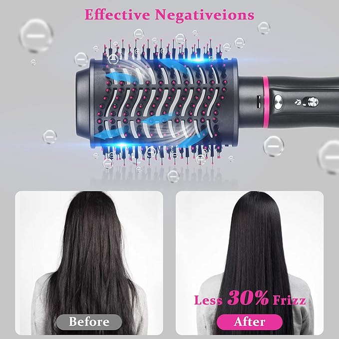 Hair Dryer Brush, 4 in 1 One Step Professional Hot Air Brush for Curling Drying Straightening Combing, [Ceramic Coating][Negative Ion] Volumizing Blow Dryer Brush