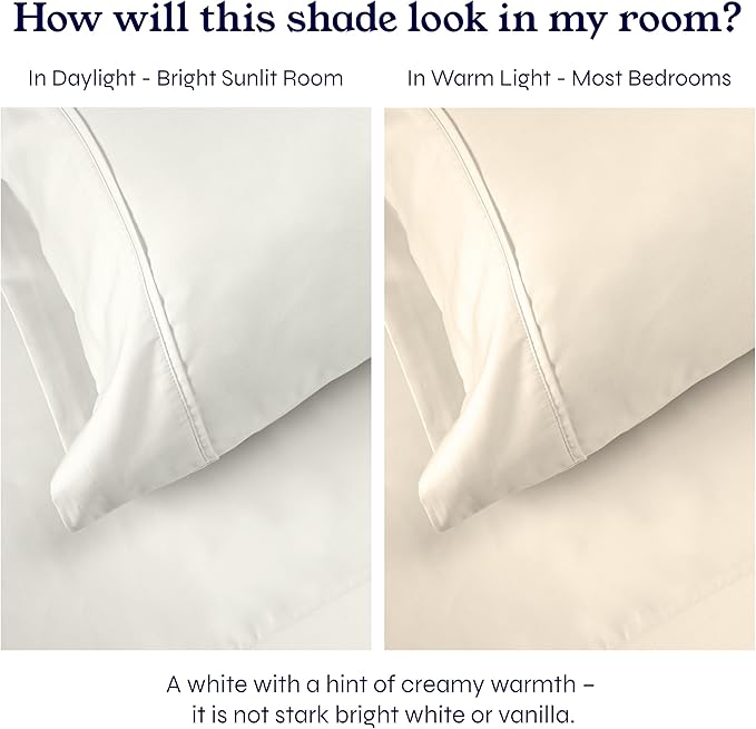 California Design Den King Size Pillowcase Set - 400 Thread Count, 100% Cotton Sateen, Set of 2 Pillow Covers, Soft and Breathable - Ivory (Pale Tone)