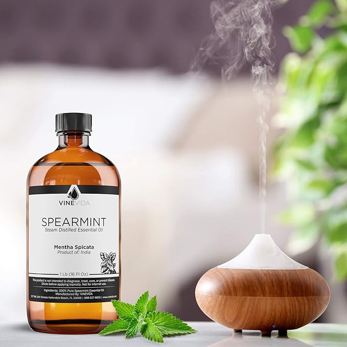 VINEVIDA Spearmint Essential Oil - 16 oz - Undiluted - DIY Candle Scents - Bulk for Soap Making & Skin Safe