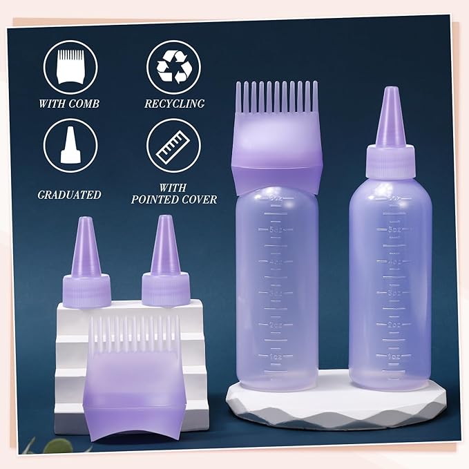 Pimoys Hair Oil Applicator Bottles Dye Brush for Women Scalp, Hair Color Products Things with Root Comb, Purple 2 Pack