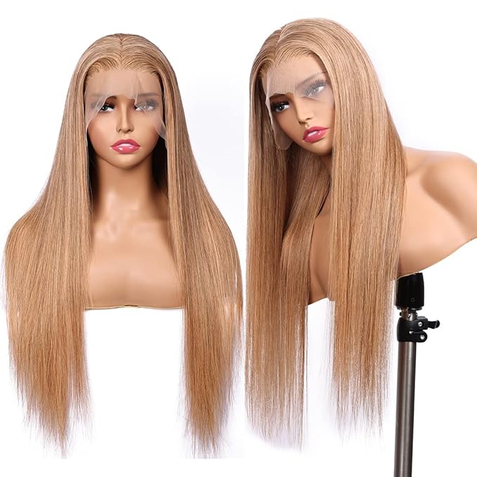Honey Blonde Straight 13x4 Lace Front Human Hair Wigs with Baby Hair Pre Plucked Brazilian Virgin Hair Transparent HD Lace Frontal Wig for Black Women 180% Density 18 Inch