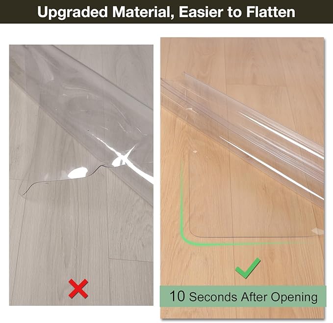 Crystal Clear Floor Mat 8×10ft, Upgraded Easy Flat Waterproof Vinyl Rug Cover, Large Stain-Resistant Plastic Area Rug Floor Protector for Kitchen, Dining Room, or High-Traffic Areas