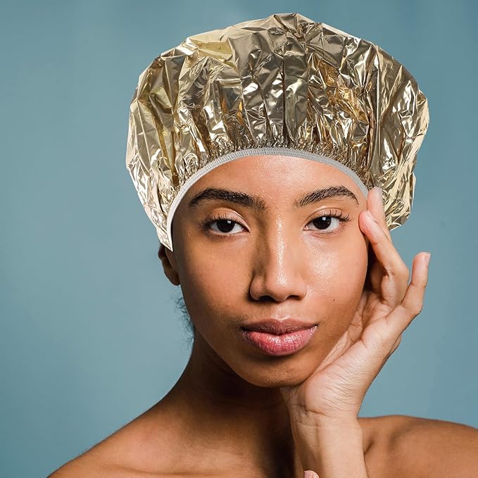 4pcs Hair Coloring Tin Foil Caps with Elastic Band Deep Conditioning Heat Insulation Hats for Salon and Home Use Reusable Aluminum Foil Hair Treatment Caps for Coloring Perms and