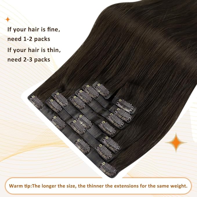 Full Shine Clip in Hair Extensions 20 inch 150g 8Pcs Seamless Clip ins Human Hair Dark Brown Remy Hair Clip ins for Women PU Skin Weft