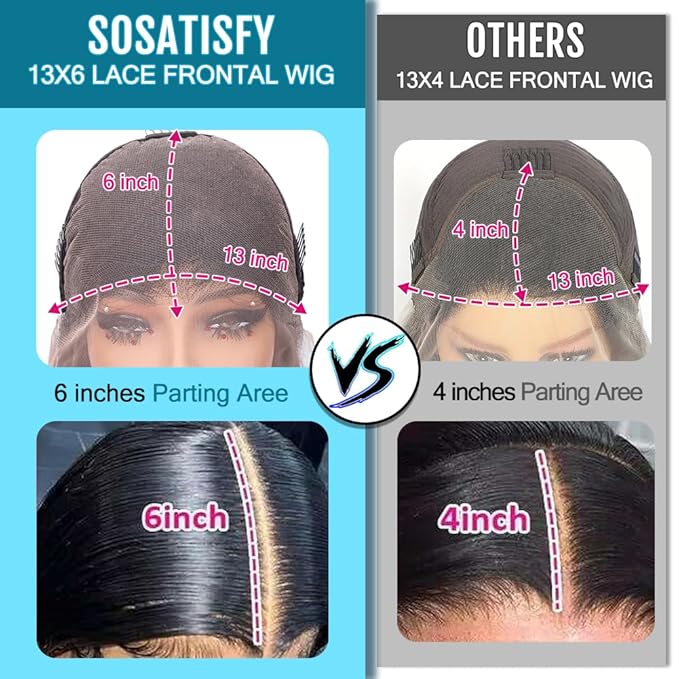 SOSATISFY 32 Inch 13X6 Deep Wave Lace Front Wigs Human Hair 200 Density Glueless Curly Human Wigs for Women 13x6 HD Transparent Lace Frontal Wigs Pre Plucked with Baby Hair Natural Color