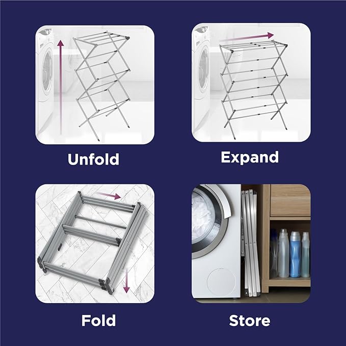 BLACK+DECKER Laundry Organization Expandable/Collapsible Clothes Drying Rack. Essential for Camping/Trailers or Anywhere You Air Dry Laundry. Oversized for Multiple Garments, (Grey)