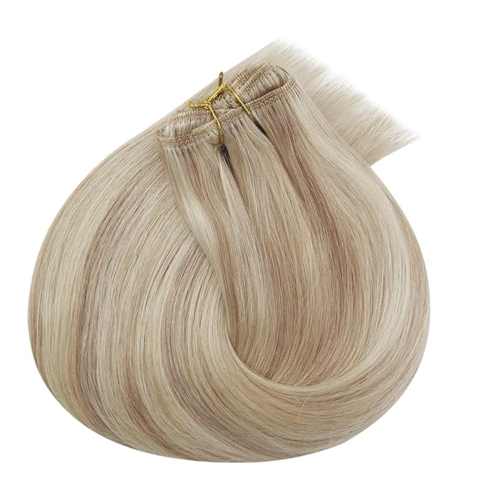 Ve Sunny Real Hair Extensions Clip in Human Hair Full Head Remy Blonde Hair Extensions Clip in Highlight Extension for Women Warm Color 7pcs 120g 18inch