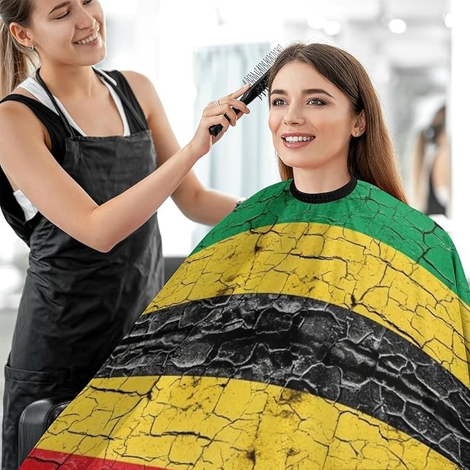 Cut Hair Cape Red Yellow Green Rasta Flag Stripes Haircut Gown, Extra Large Haircut Hairdressing Cloth Apron for Barber Salon, Profession Barbershop Supplies