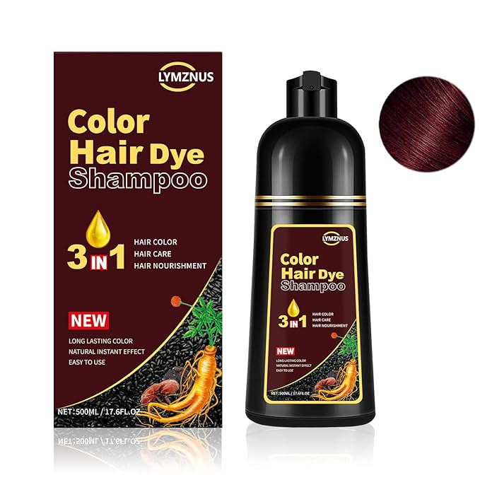Hair Dye Shampoo 3 in 1 Dark Wine Red,Instant Hair Color Shampoo for Gray Hair Coverage for Men & Women, Burgundy Hair Shampoo and Red Hair Dye for All Hair Types 500ml