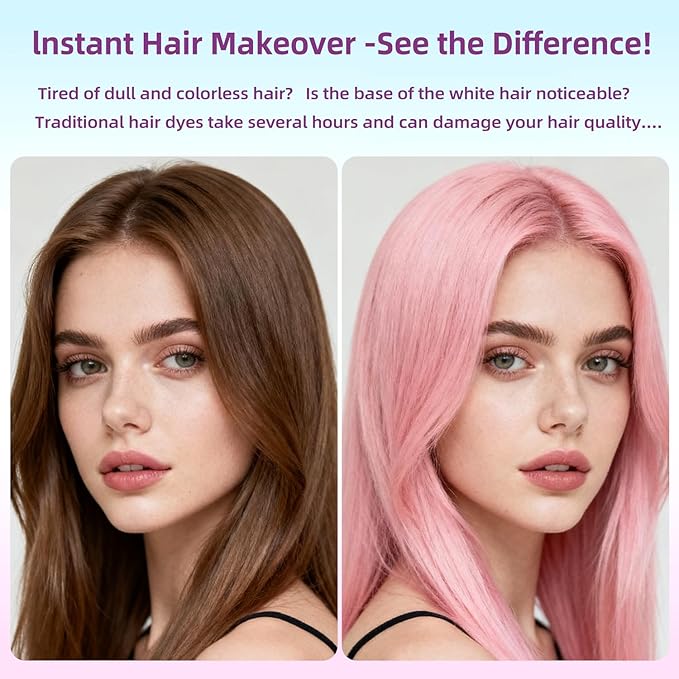 Pink Hair Spray, Temporary Hair Color Spray for Women, Men, Kids, One-Time Use Washable Hair Dye, Natural Hair Color Wax for Christmas, Hallowen, Cosplay, Festival Party Costume Makeup, DIY (Pink)