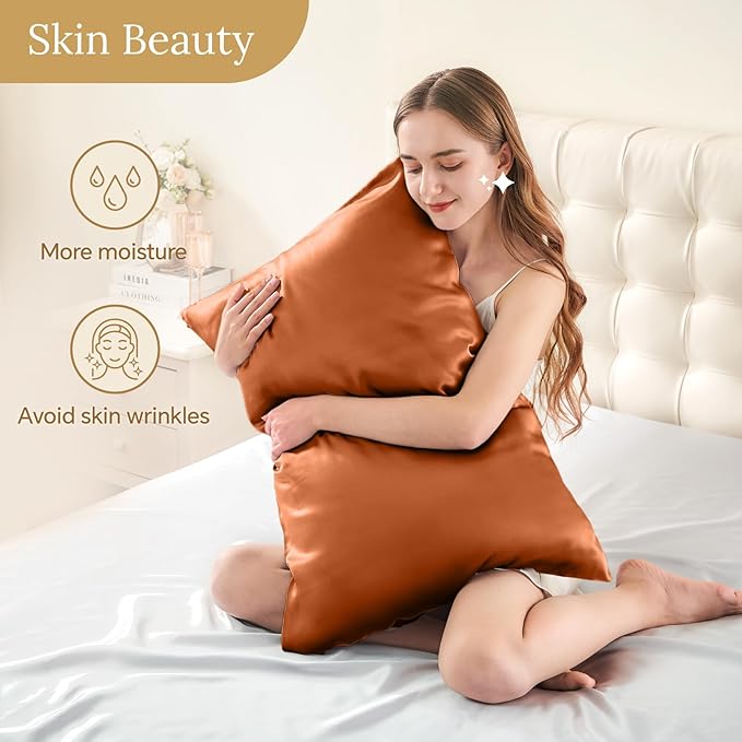 INFIIXSO Mulberry Silk Pillowcase for Hair and Skin, Silk Pillow Cases Queen Size with Hidden Zipper 20x30 Inches, Super Smooth and Soft Cooling Pillow Cases for Hot Sleepers(Orange, 1 Pack)