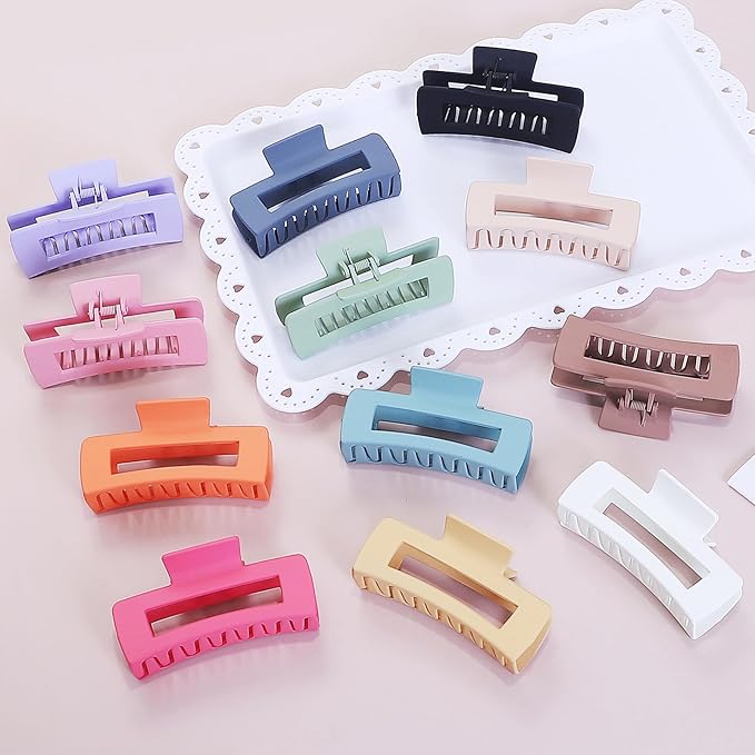 4.1 Inch Jumbo Hair Clips - 12 Pcs Colorful Square Jaw Clips for Thick Hair, Women and Girls Hair Accessories
