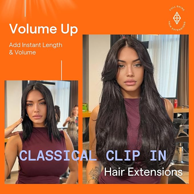 Full Shine Real Human Hair Extensions Clip ins Soft Black Clip on Extensions Human Hair Natural Black Tea 10 Inch 95 G 7 Pcs