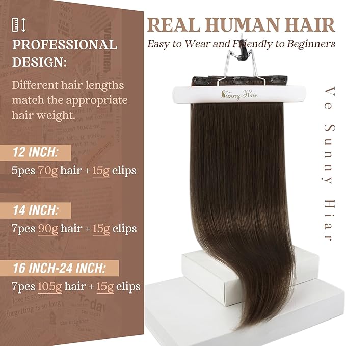 Ve Sunny Dark Brown Hair Extensions Clip ins for Women Human Hair Extensions Clip ins Real Human Hair 18Inch Thick End Clip in Hair Extensions Double Weft 120g