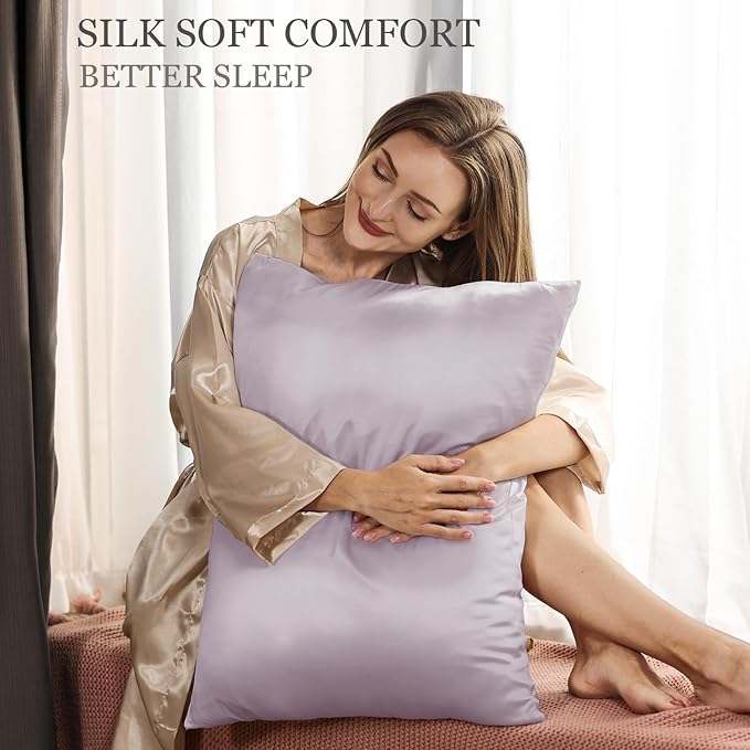 Adubor 100% Silk Pillowcase - Mulberry Silk Pillow Cases, 23 Momme 6A Grade Fibers, Silk Pillow Case for Hair and Skin Health, with Hidden Zipper (King 20''×36'', Grayish Purple, 1PC)