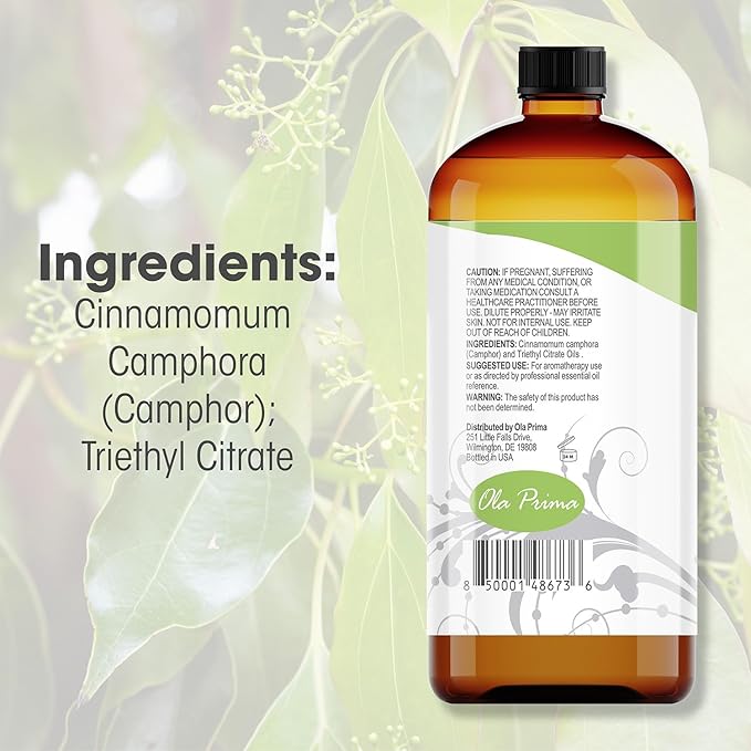 Ola Prima Camphor Essential Oil for Aromatherapy, Diffuser, Freshener (16 oz Bulk)