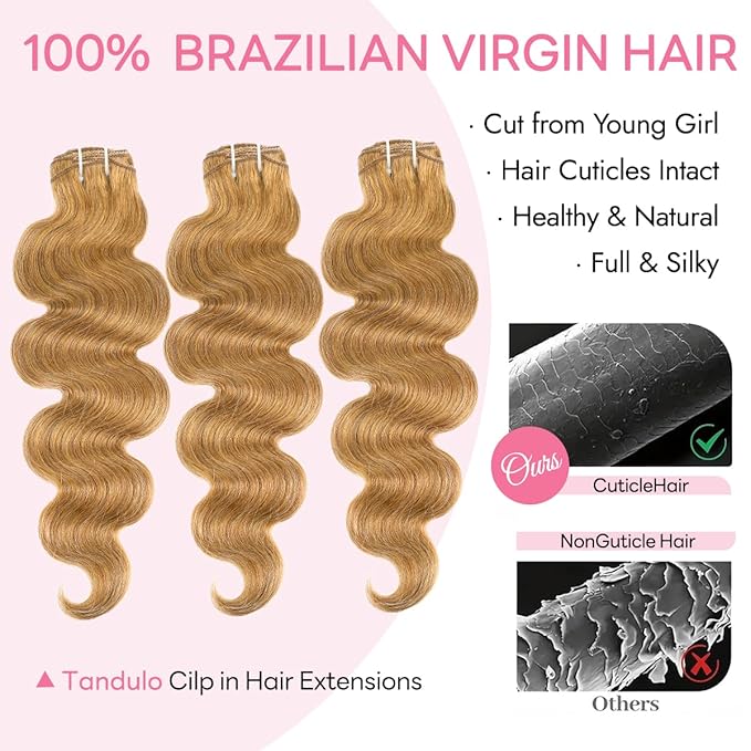 Clip in Hair Extensions Real Human Hair Body Wave 27 Honey Blonde Clip in 100% Brazilian Remy Human Hair Extensions 8pcs Per Set with 18 Clips Double Weft 22 Inch 110g/3.6oz