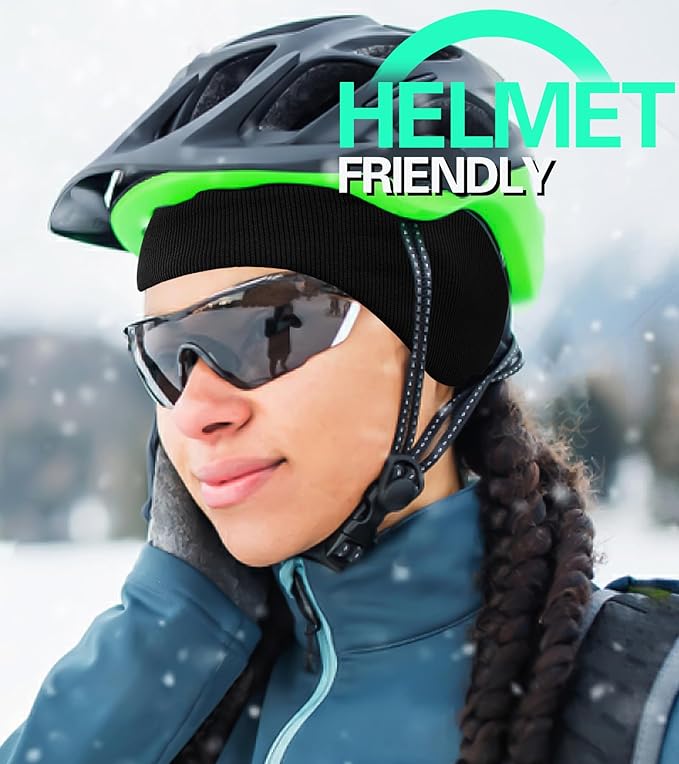 Winter Ear Warmer Headband for Men Women Double-Layer Knit Ear Muffs Cover with Fuzzy Lining for Running and Cycling (Beige, One Size)