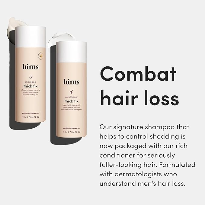 hims Thick Fix Shampoo & Conditioner Set - Saw Palmetto for Healthy Hair Growth & Thickening - Scalp Cleansing - Vegan, Sulfate-Free & Cruelty-Free - Eucalyptus Scent, 6.4 fl oz