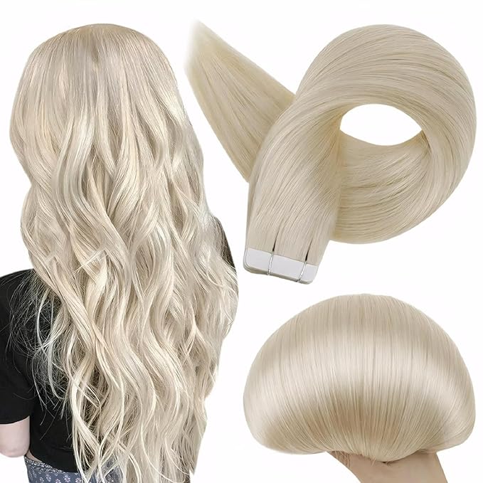 Full Shine Blonde Tape in Extensions Color 60 Blonde Tape in Hair Extensions Human Hair 22Inch Long Extension Seamless Skin Weft for Natural Look 100G 40Pcs Add Volume