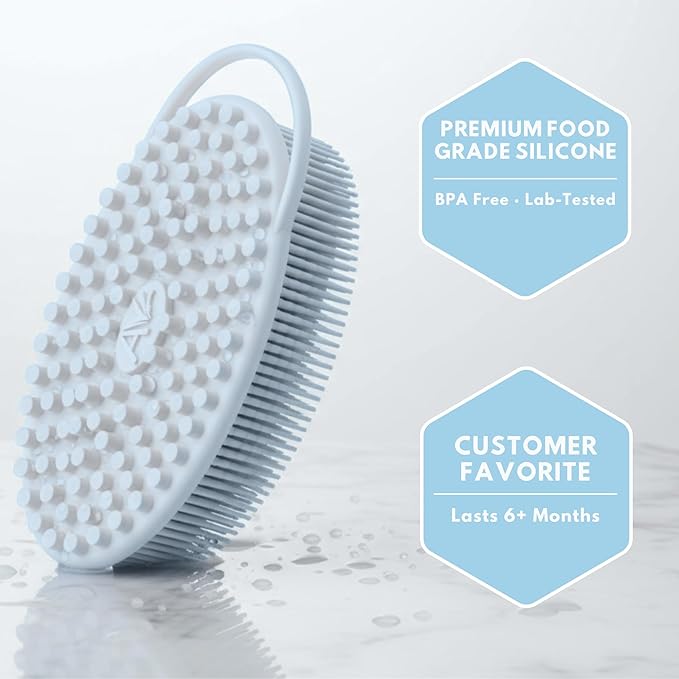 Silicone Body Scrubber for Shower - Gentle Exfoliating Back Scrubber with Soft Bristles - Avilana Premium Dual Sided Bath Brush Massage - Loofah Alternative for Sensitive Skin - Gift Women Men