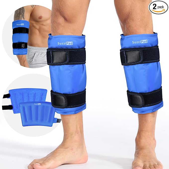 Shin Splint Reusable Ice Packs, Calf Gel Pack Wrap, Cold Compression Sleeve for Runner, Shank Splints Leg Support, Great Helpful to Muscle Discomfort, Blue(Pack of 2)