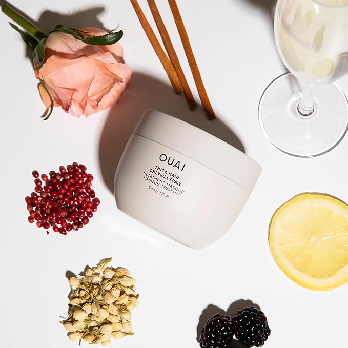 OUAI Thick Hair Bundle - Almond & Olive Oil & Keratin Conditioner, Shampoo & Treatment Masque - Paraben, Phthalate & Sulfate-Free Care (Conditioner & Shampoo 10 Oz each, 8 Fl Oz Masque)