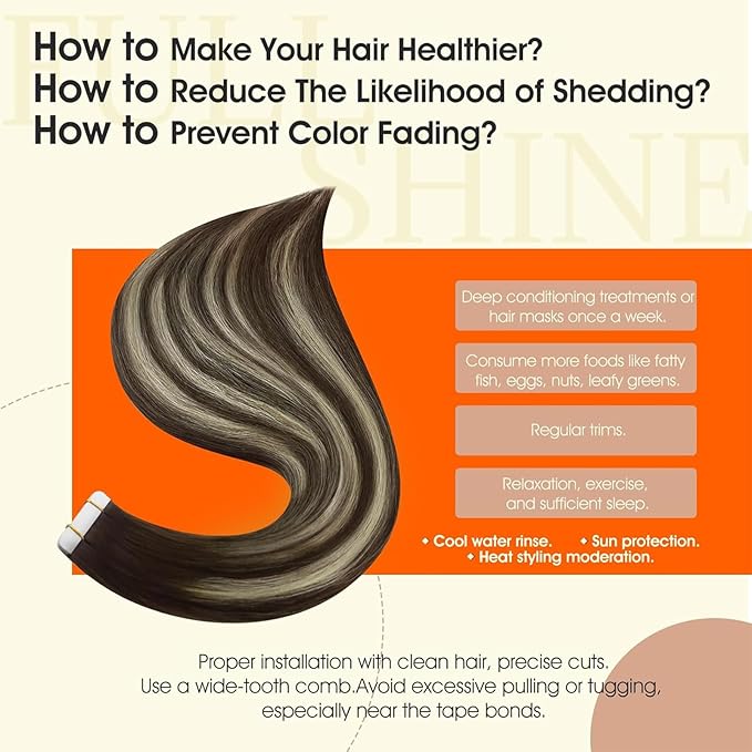 Full Shine Balayage Hair Extensions Real Human Hair Tape ins Color 2 Brown Ombre 60 Blonde Highlight 2 Brown 16Inch Double Sided Tape Extensions Remy 50Gram Seamless Skin Weft 20Pcs for Wedding