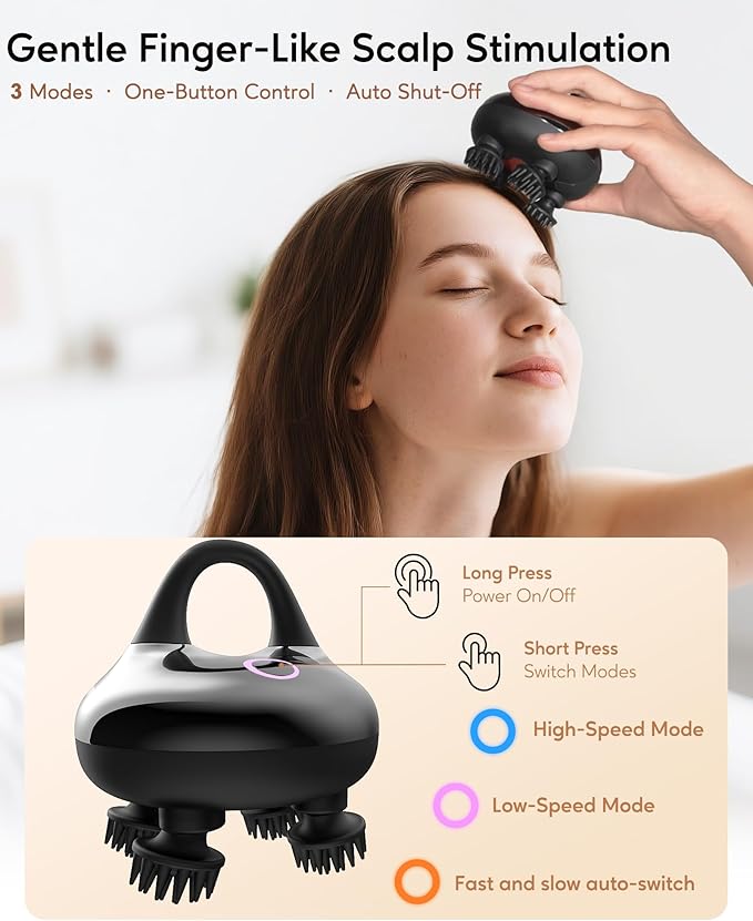 arboleaf Electric Scalp Massager Kneading Head Massager Scalp Stress Relax, Portable 6 in 1 Hair Massage with 12 Removable Massage Claws, Recharagable Head Stratcher, Gift for Mom Dad