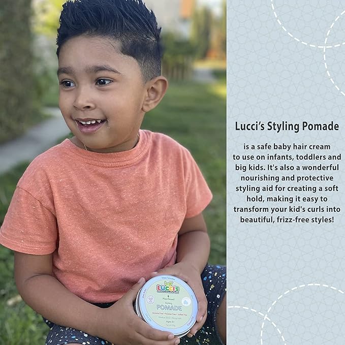 LUCCI’S CHILDRENS GROOMING SUPPLY Baby Hair Gel – 5oz Plant-Based Styling Hair Pomade for Infants – No Parabens or Sulphates – Medium Shine and Strong Hold Hair Paste for Kids