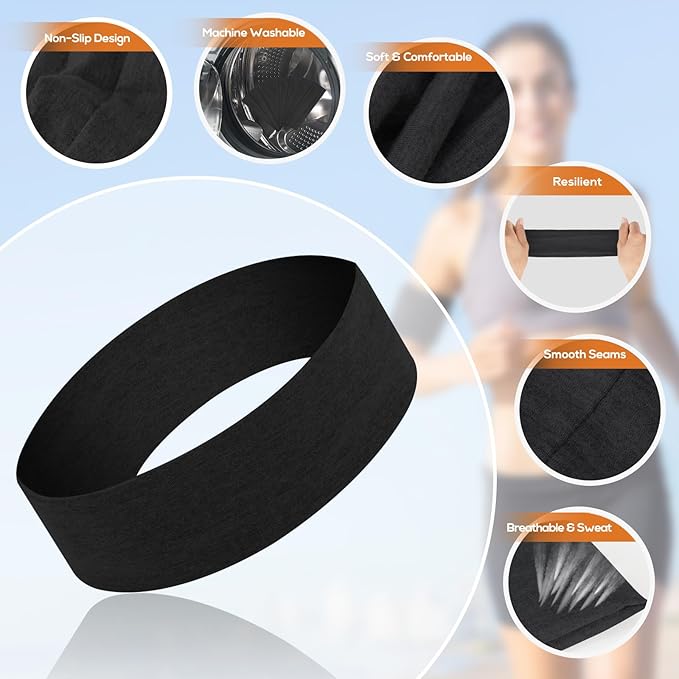 Workout Headbands for Women Non Slip - 8PCS Elastic Sport Head Bands for Women's Hair, Sweat Headband for Athletic Yoga Running Gym