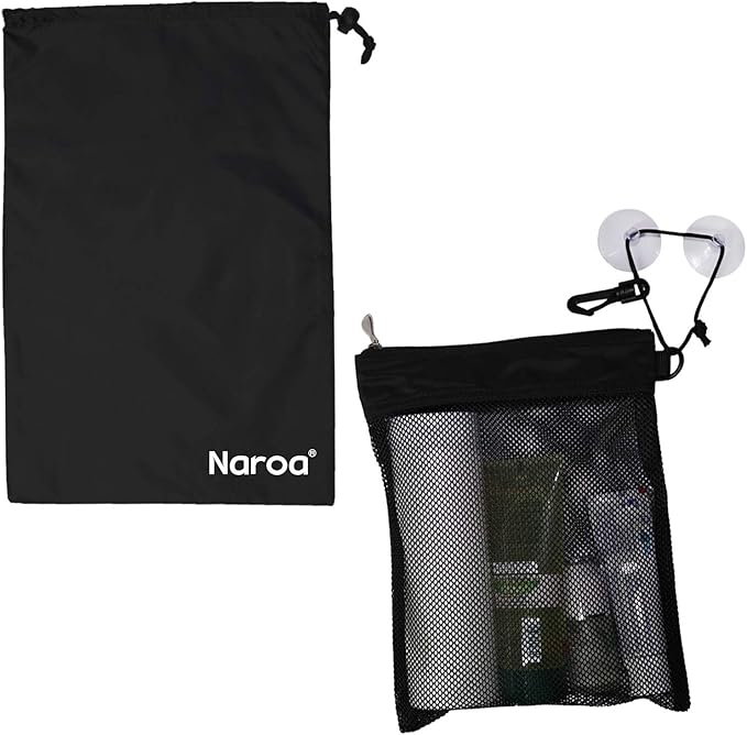 Naroa Waterproof Multifunctional Toiletry Shower Bag for Gym, Travel, Business and Foldable Portable Hanging Bathroom Mesh Caddy with Wet & Dry Storage Suction Hook Tote for Men Women