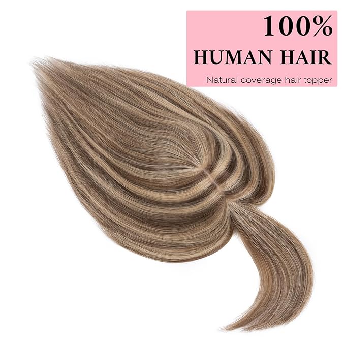 SEGO 100% Real Human Hair Toppers, with Air Bangs, Silk Base 150% Density, Clip in Topper, 2.7”x5.1”, HairPieces for Women, with Thinning/Hair Loss Cover Gray