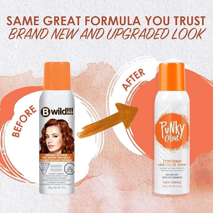 Punky Temporary Hair Color Spray – Tiger Orange, Instant Vivid Temporary Hair Dye for Women, Wash Out, Hair-Color Spray, 3.5 oz, 2 Pack