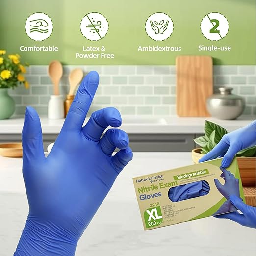 Jointown Biodegradable Nitrile Exam Gloves, Disposable Medical Surgical Gloves, Violet Blue Nitrile Glove, Latex Free, Food Safe, 200 Count, XSmall