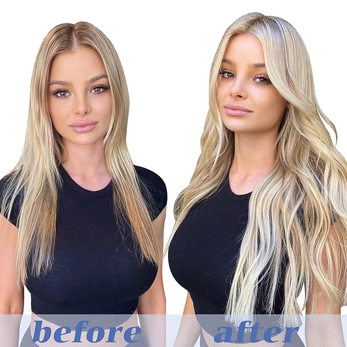 GOO GOO Clip in Hair Extensions Real Human Hair, Remy Human Hair Extensions Clip ins for Women, Natural Human Hair, 16inch 120g 7Pcs, 17A/60A Ash Blonde Highlighted Platinum Blonde