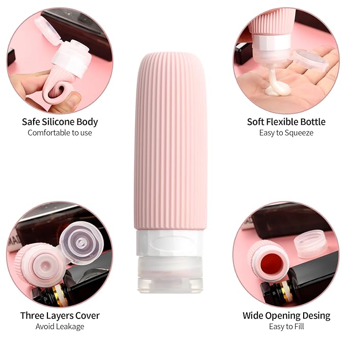16 Pack Travel Bottles for Toiletries, Oversize Silicone Travel Containers jar for Toiletries, Leak Proof Refillable Liquid Shampoo And Conditioner Travel Essentials toiletry Bottles