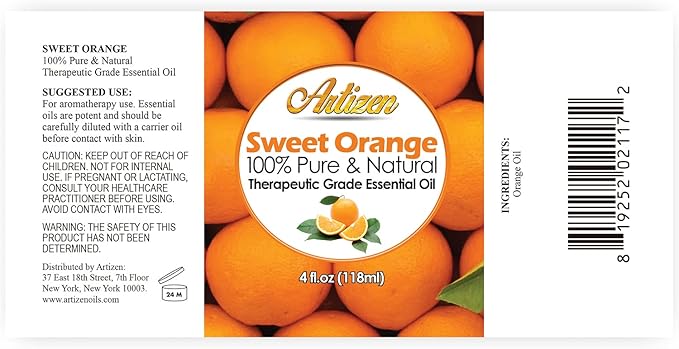 Artizen 4oz Oils - Sweet Orange Essential Oil - 4 Fluid Ounces
