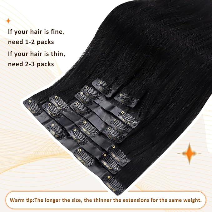 Full Shine Seamless Hair Extensions Clip ins Black Invisible Hair Extensions Clip in Human Hair Jet Black Clip in Hair Extension Full Head Straight Hair with PU Weft 18 Inch 8 PCS 120 G