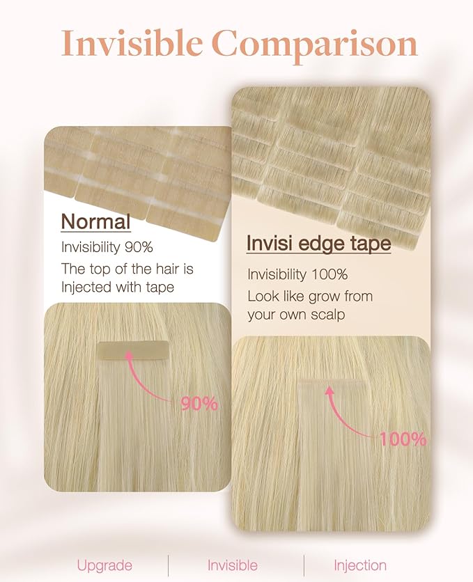 GOO GOO Invisi Edge Tape in Hair Extensions Human Hair, 18ET90A Natural Blonde Balayage10pcs injected with 10pcs classical tape ins, 22inch 50g, Virgin Remy Hair, Natural Look